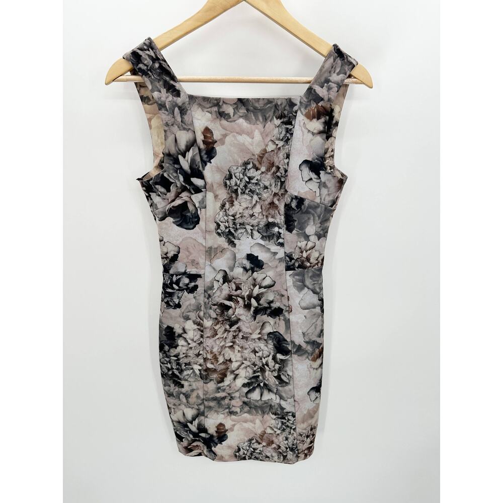 H&M Grey Floral Square Neck Sleeveless‎ Knee Length Pencil Dress Womens Size 6